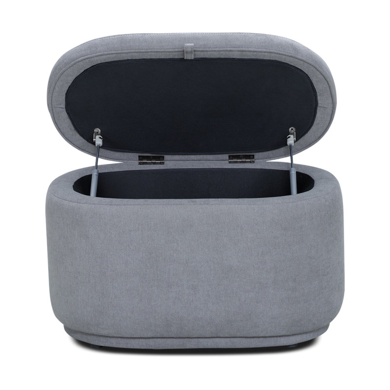 Gray Cotton Blend Storage Ottoman with Stain-Resistant Fabric