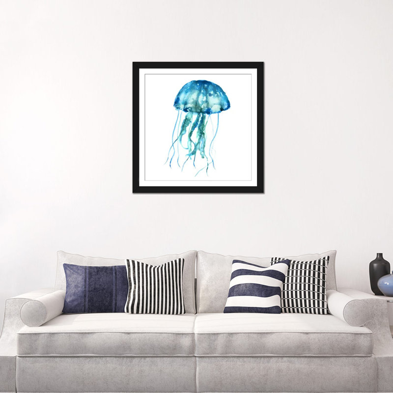 «Jellyfish», reproduction sur toile, H 24 po x l 24 po x P 1 po, Papier d'art encadré noir, Blanc