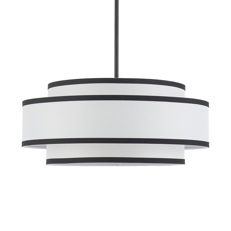 Lustre tambour 4 lumières en lin moderne, Noir mat, 3 niveaux, Quatre lumières