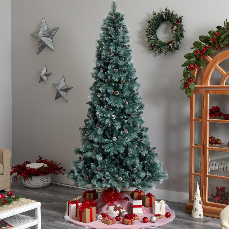Arbre de Noël artificiel enneigé épinette avec lumières, H 9 pi