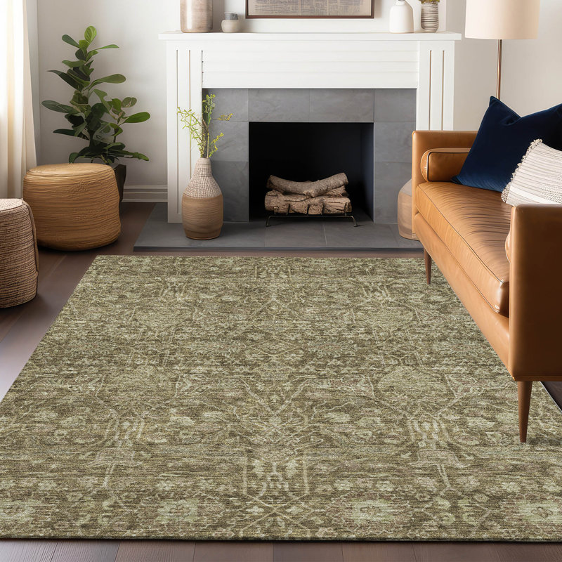 Addison Red and Brown Synthetic Washable Rectangular Rug 46" x 30"