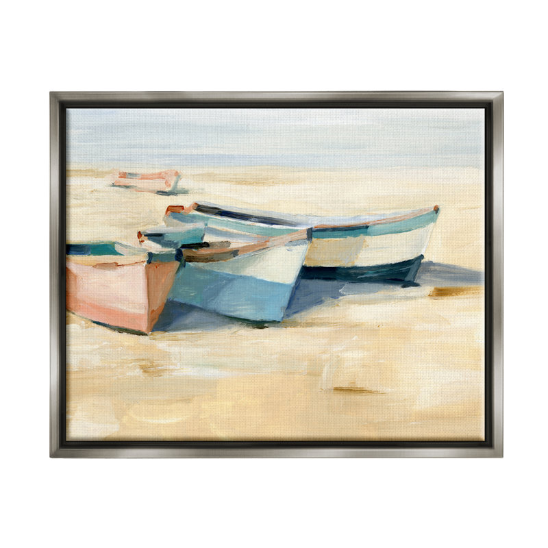 Peinture de bateaux amarrés par Ethan Harper, H 17 po x l 21 po x P 1,7 po, Cadre flottant gris lustré