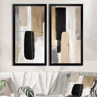 Compositions minimalistes et géométriques dans des tons naturels - ensemble d'art mural moderne Mid-Century de 2