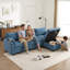 Grand canapé de rangement modulaire en chenille 3 places avec repose-pieds mobile, canapé profond 3 pièces pour salon, bureau, bleu-131448979
