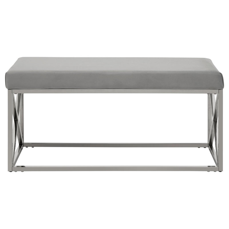 Sayyed Velvet Upholstered Bench, Silver, Grey