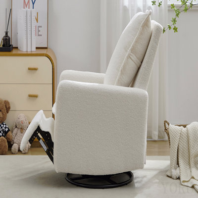Fauteuil inclinable et pivotant à bascule, fauteuil inclinable à bascule oscillant, fauteuil à bascule pour chambre à coucher et salon, polaire en peluche, blanc