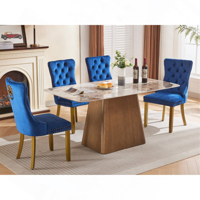 Chaises de salle à manger capitonnées en velours avec anneau de tirage tête de lion et garniture cloutée, chaises d'appoint en bois massif (ensemble de 2)