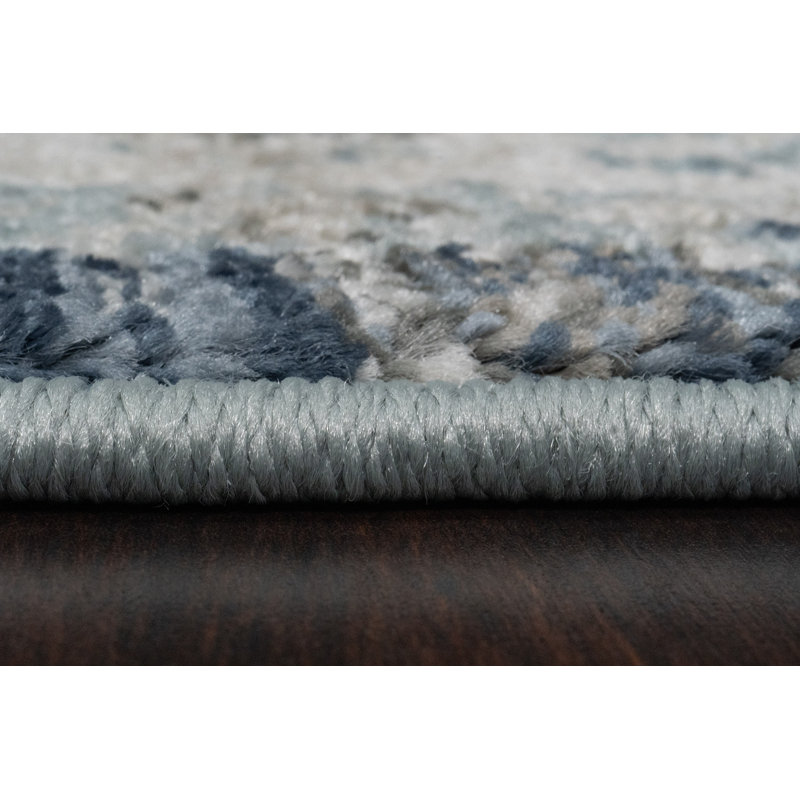 Tapis bleu foncé/crème Omarion, Rectangle 7 pi 10 po x 10 pi