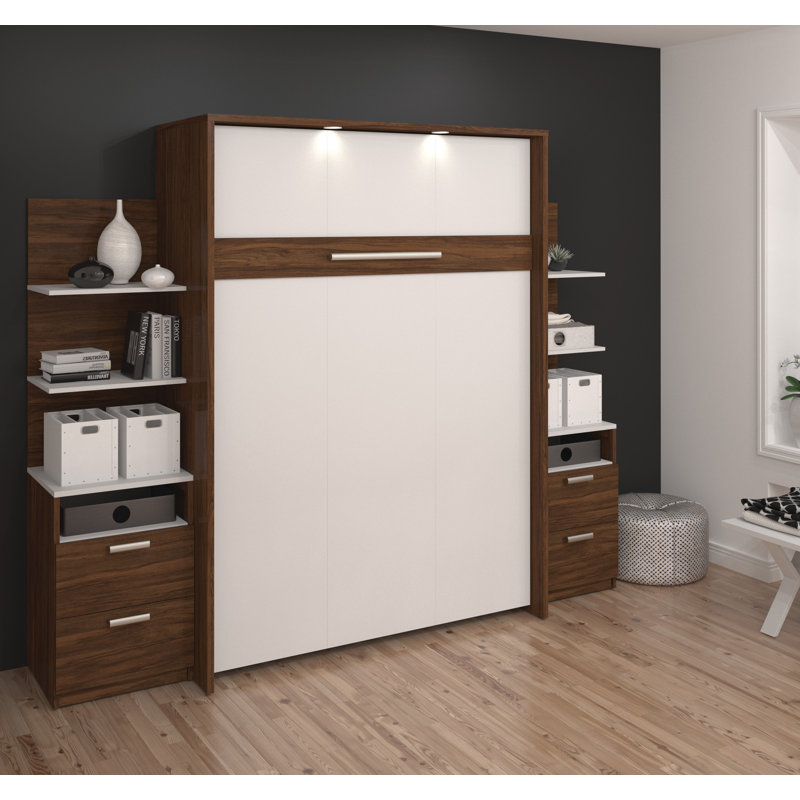 Murphy Bed, Queen, Rustic Brown & White