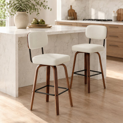 Tabouret de bar pivotant rembourré Hesson, hauteur du siège 25,5 po, avec structure en bois (ensemble de 2)