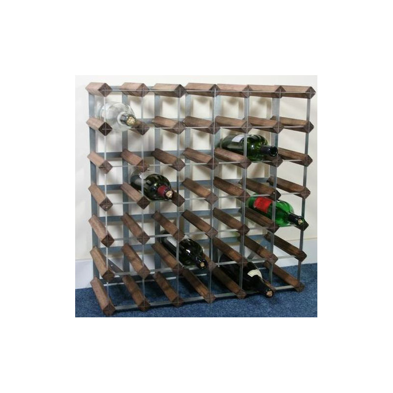 Liddle 42 Bottle Floor Wine Bottle Rack, Walnut Stained Pine / Galvanised Steel