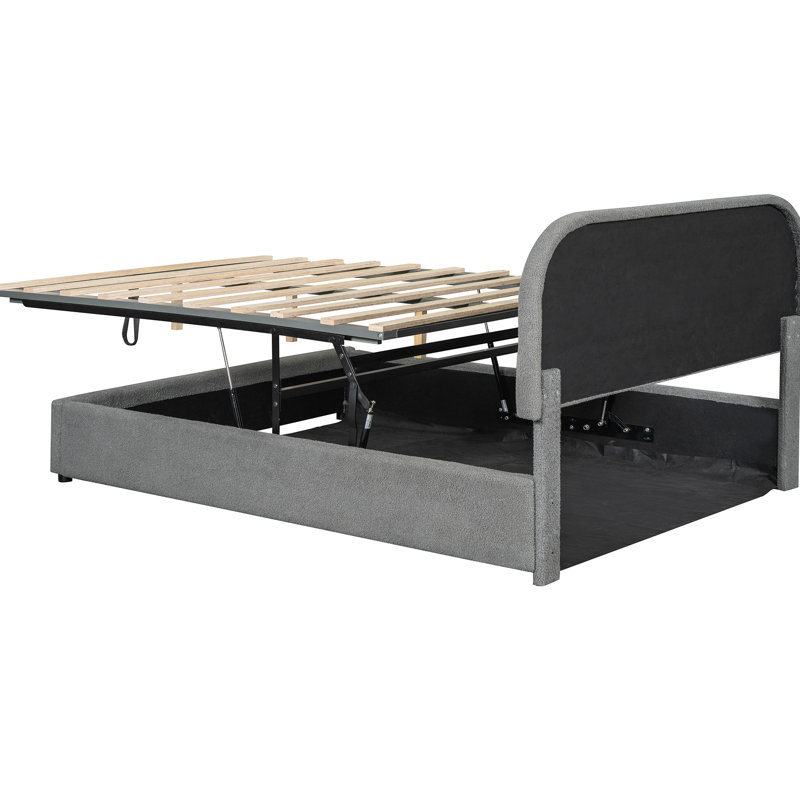 Charmant lit plateforme tapissier avec système de rangement hydraulique - gris élégant