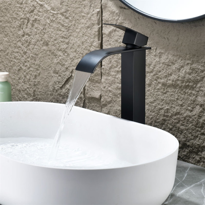 Single Hole Bathroom Vessel Faucet With Pop-Up Drain Assembly Waterfall Bathroom Vessel Sink Faucets Stainless Steel Single Handle Tall Bathroom Basin Taps