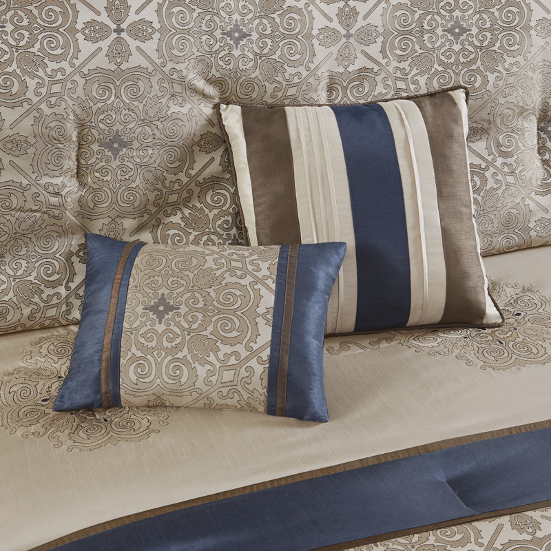  Delaney Jacquard Traditional 24 Piece Room in a Bag, Queen Comforter + 23 Additional Pieces, Navy