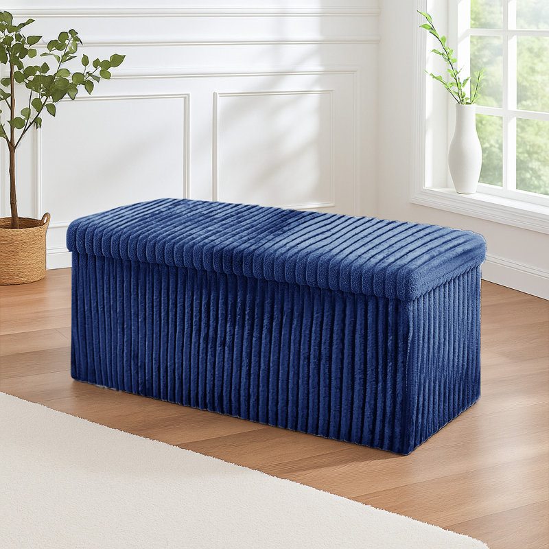 38 CORDUROY STORAGE BOX, 38cm H x 76cm W x 7cm D, Blue