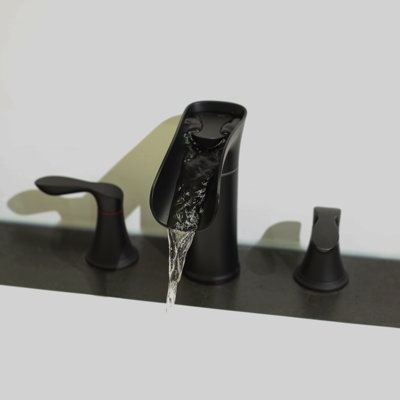 Robinet de lavabo à deux poignées, bec à cascade et bec pivotant à 360°, bonde escamotable, noir mat