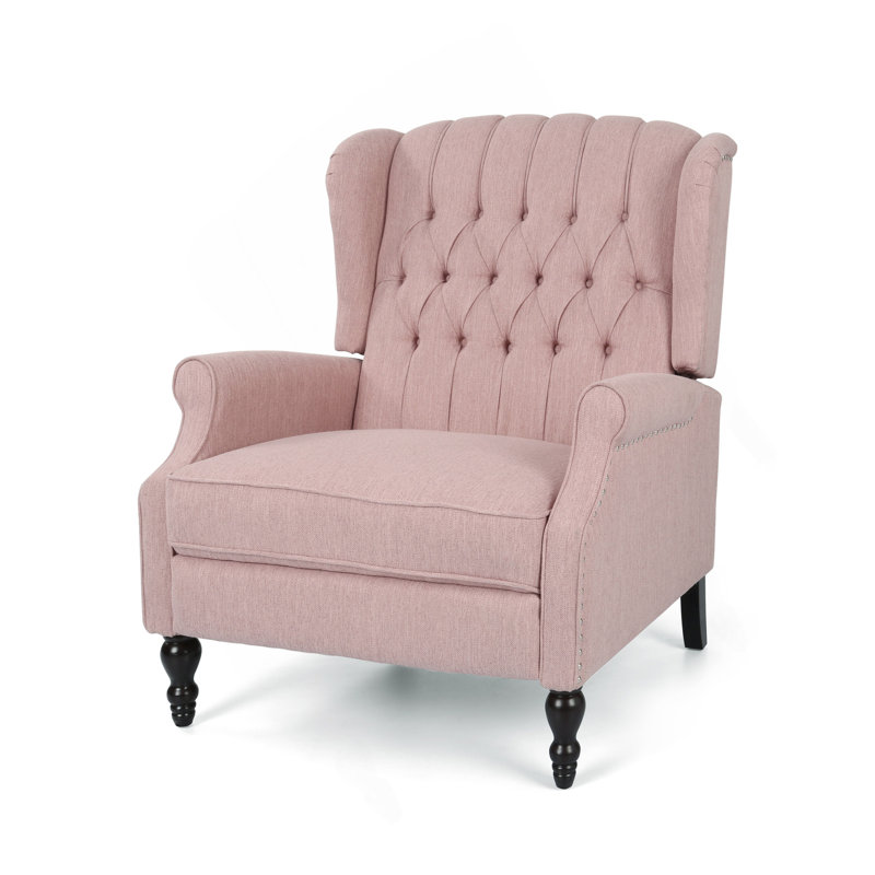 Oversized Tufted Wingback Fabric Push Back Recliner With Nailhead Trim And Button Tufted Diamond Stitch For Living Room, Bedroom