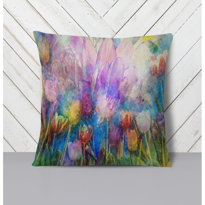 Throw Pillow With Insert, Blue/Purple Floral 1, 16"H x 16"W