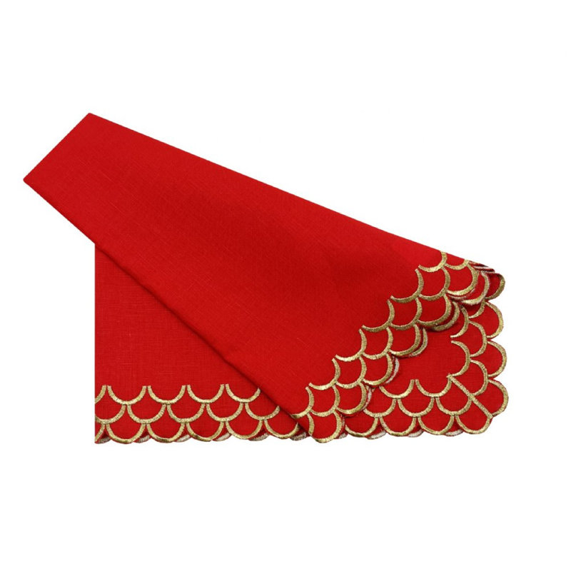 Peacock Linen Napkin, Red