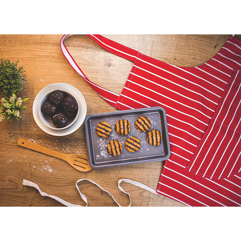 Striped Cotton Bib Apron, Red