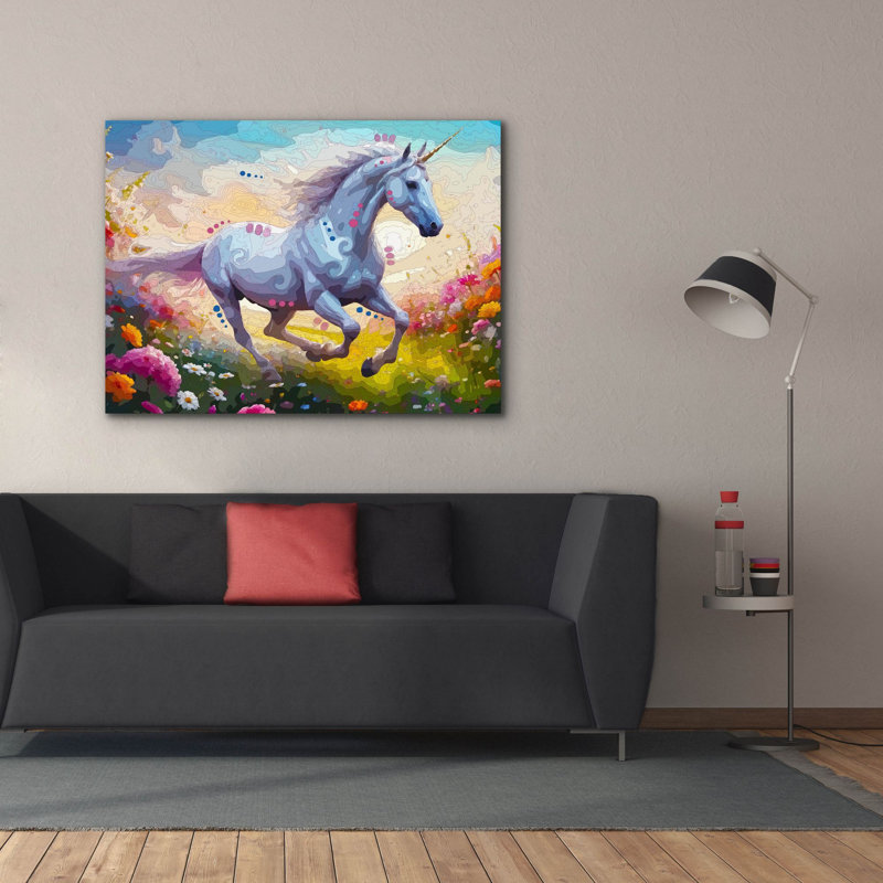  Art mural en toile, «Gallop Unicorn» par Dean Russo, 54 po x 40 po, H 40 po x l 54 po