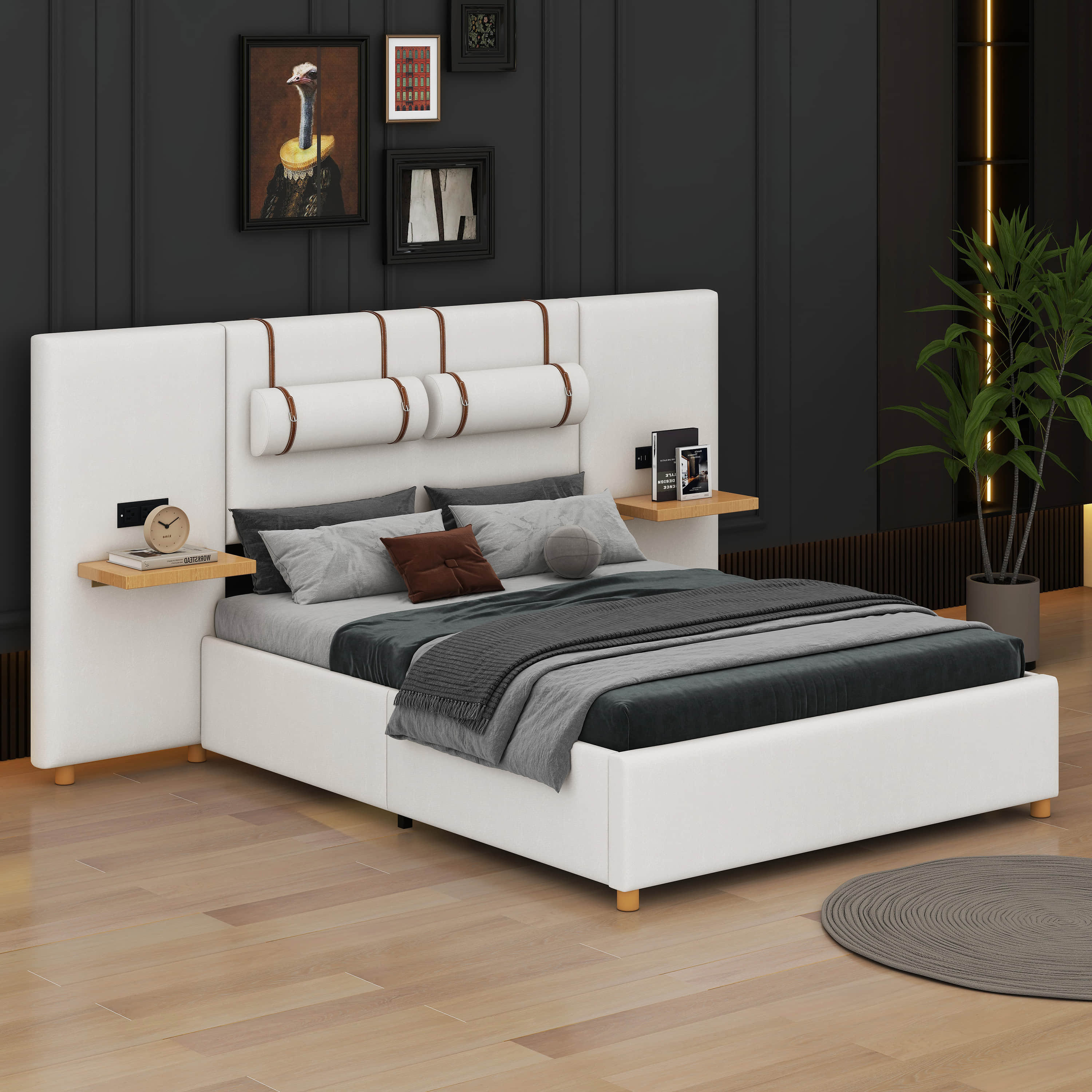 Latitude Run® Chiavary Upholstered Platform Bed, Two Outlets And USB ...