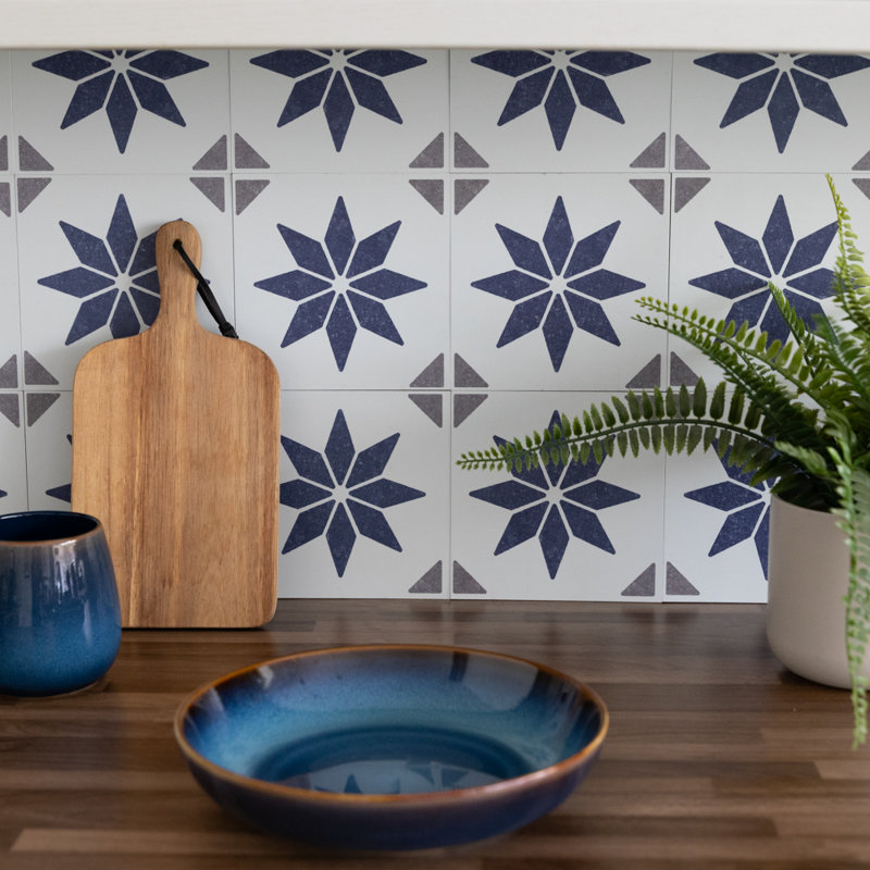 Alia Blue 15.25 x 15.25cm Self-adhesive Vinyl Wall Tiles Pack 6