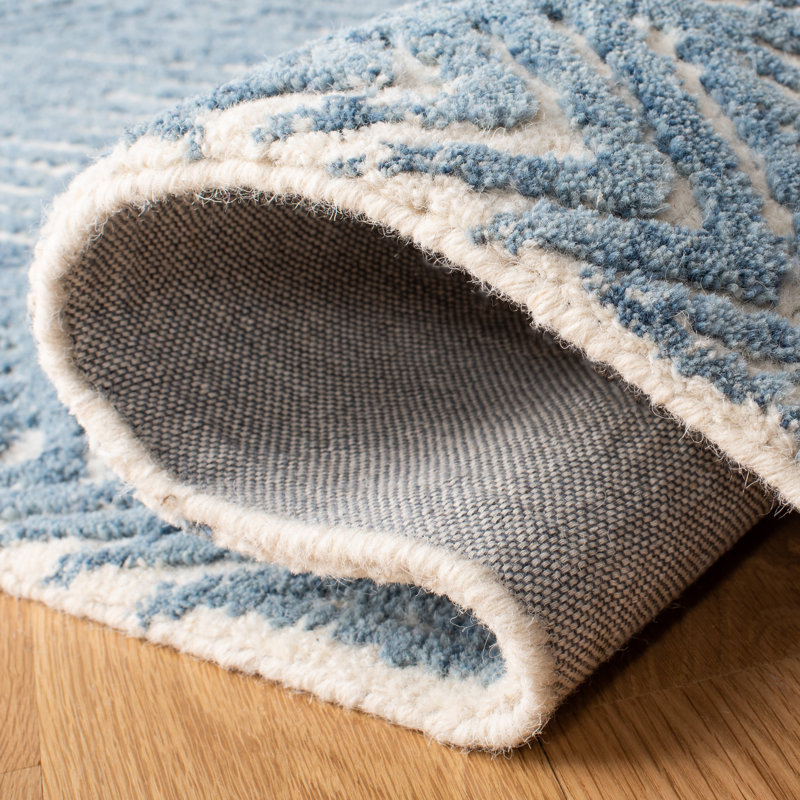 Tapis bleu / ivoire en laine touffeté à la main Leopoldo, Rectangle 5 pi x 8 pi