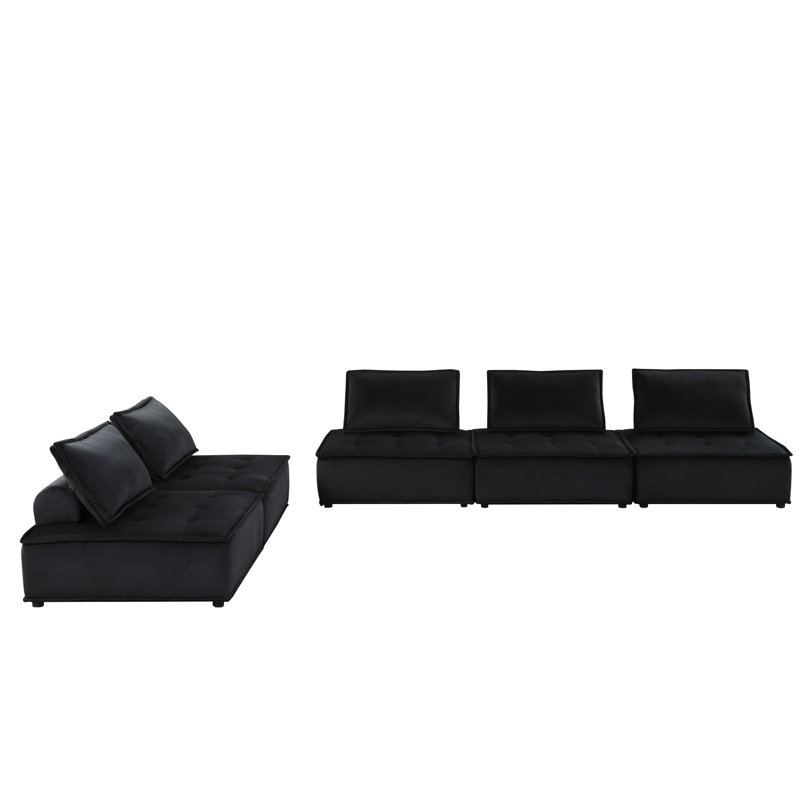 Canapé modulaire en velours noir avec siège et dossier de 120 po de longueur x 40 po