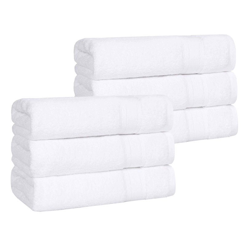 Blue Nile Mills  Zero-Twist Cotton Hand Towel Set With Framed Dobby Border - Quick-Dry, White
