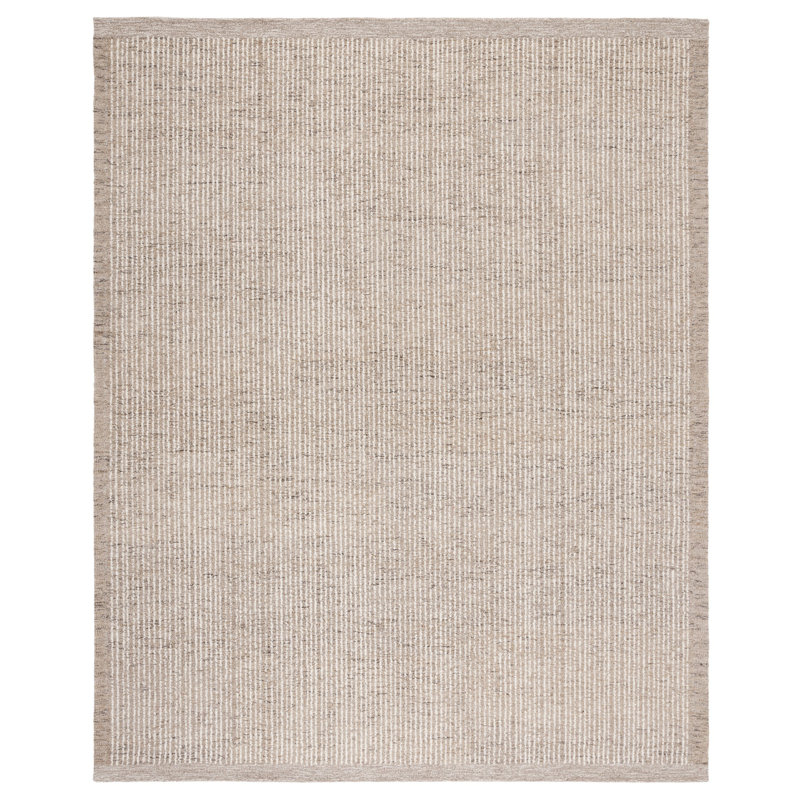 Ardme Hand Tufted Wool/Cotton Striped Rug in Ivory/Light Brown, Rectangle 8' x 10'