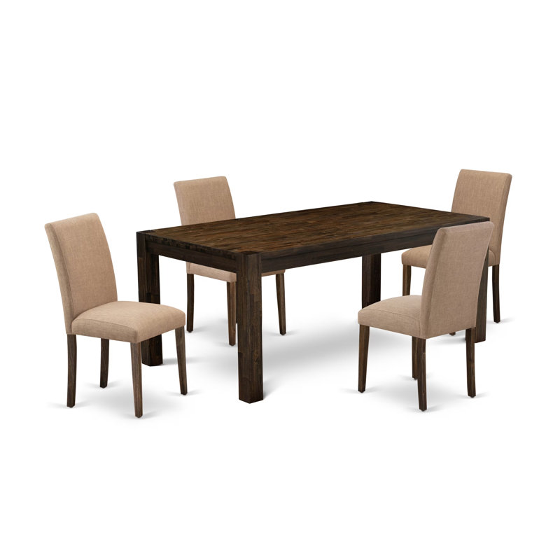 5 Piece Kitchen Table Set for 4 Includes a Rectangle Rustic Wood Dining Room Table and 4 Light Sable Linen Fabric Parsons Chairs, Jacobean