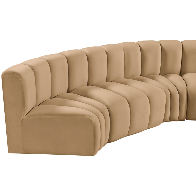Kiriakos Upholstered Curved Sectional Reversible, Camel Velvet