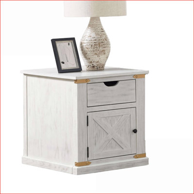 Table basse rustique en or blanc antique avec tiroir & amp; Tablette, pièce de rangement fonctionnelle de salon