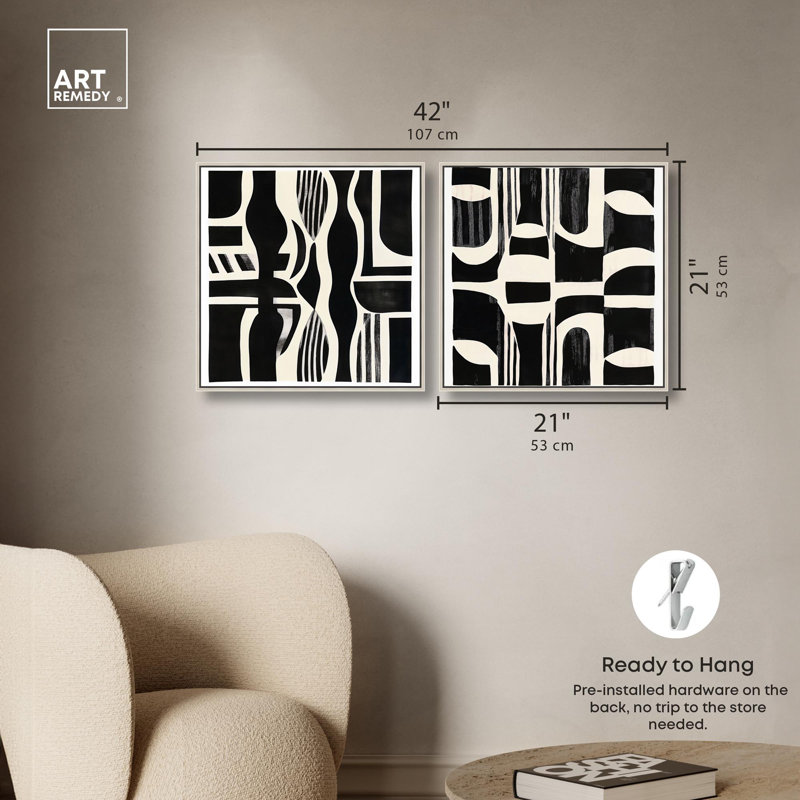 Noir Patterns Set Canvas Print Modern Wall Art Set by Art Remedy, Black Frame, 12 x 12, 21" H x 21" W, Cadre argenté