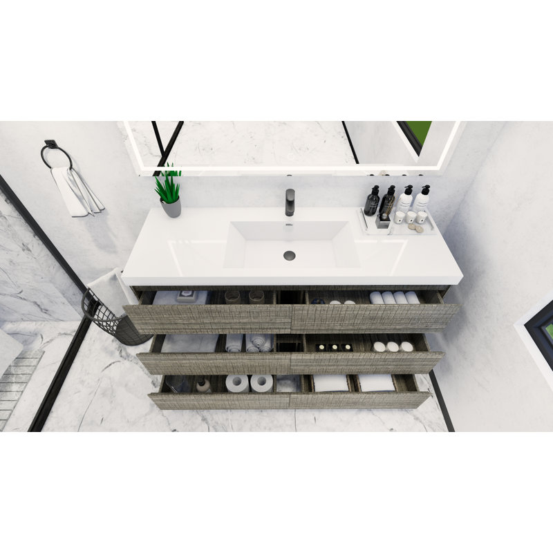 Hargrave 59.05'' Single Bathroom Vanity with Plastic Top, High Gloss Ash Gray