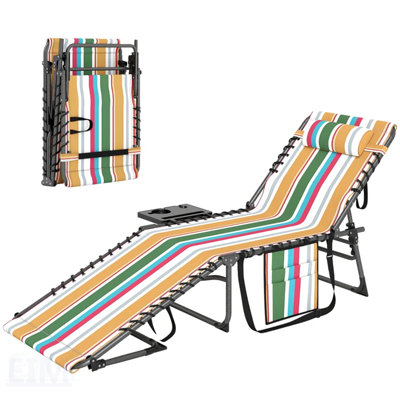 Chaise longue pliante avec dossier réglable à 5 niveaux et appui-tête amovible pour un confort ultime
