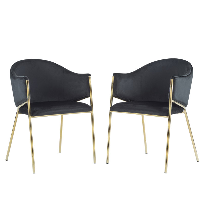 Chaises de salle à manger rembourrées Langston, Velours noir / or