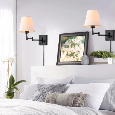 Jagdeep Plug-in/Hardwired White Swing Arm Sconce