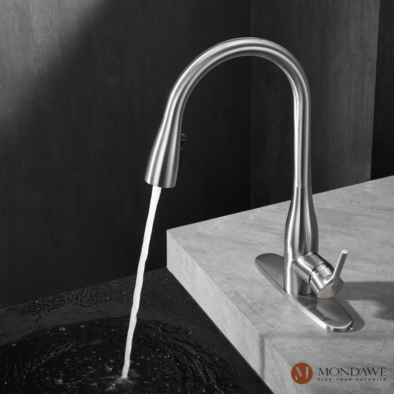 Mondawe Pull Down Kitchen Faucet, Silver