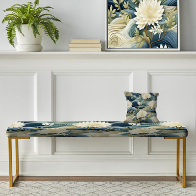 Banc rembourré floral blanc et blanc zen