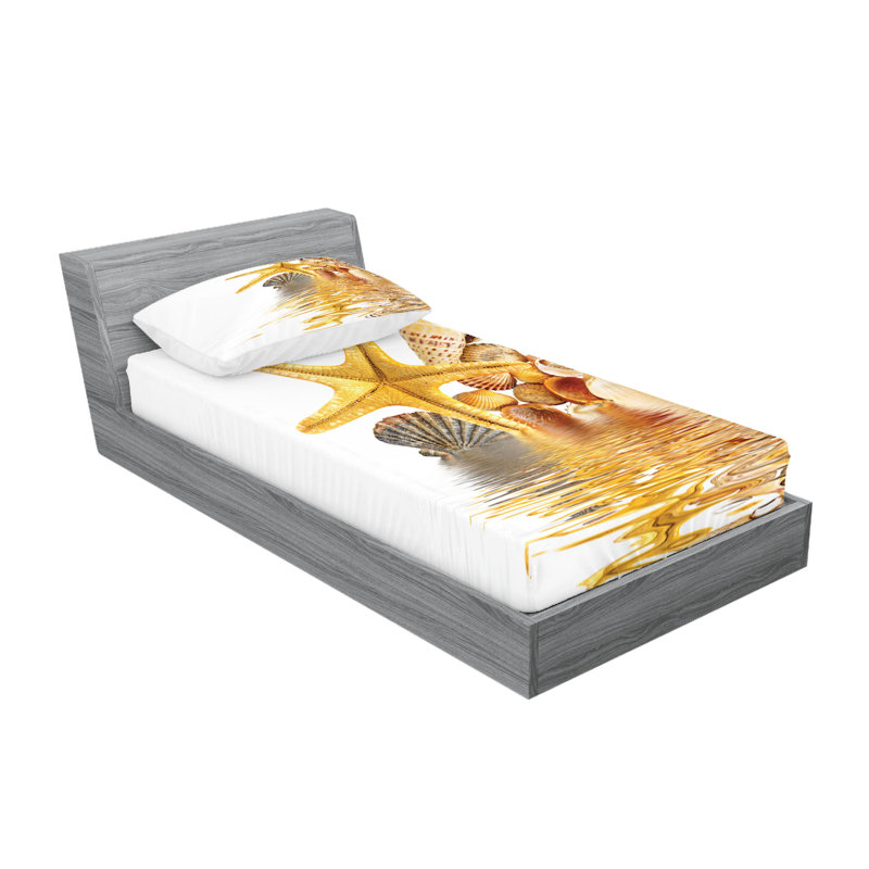 Drap-housse et coussin décoratif Ambesonne Beach - jaune crème, Ensemble de draps pour lit simple + 3 pièces supp