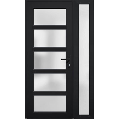 Front Exterior Prehung FiberGlass Door Frosted Glass Manux 8002 Matte Black Side Exterior Window Office Commercial and Residential Doors Entrance Patio Garage-W36+12 x H80-Left-hand Inswing