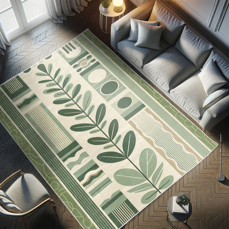 Olive Green and Ivory Synthetic Botanical Area Rug 2'5" x 5'