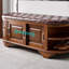 Banc rembourré en cuir véritable brun noisette