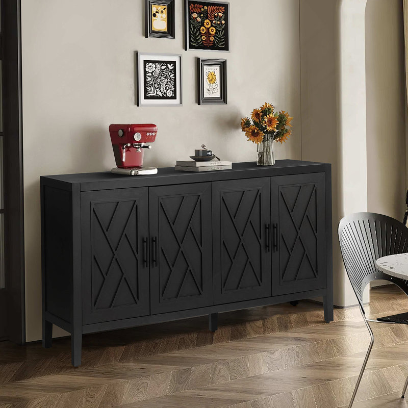 Buffet 4 portes en bois sergé American Country, Noir / noyer foncé