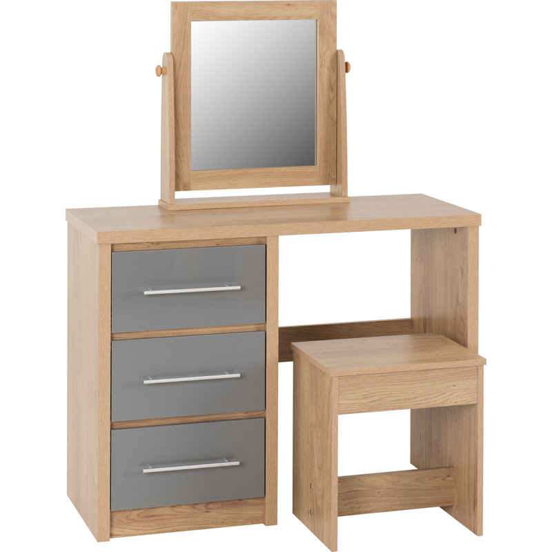 Louisa Dressing Table Set, Grey Gloss/Oak Effect