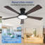 Ventilateur de plafond 52 pales 52 pouces avec moteur à courant continu, plafonnier à DEL à intensité variable avec télécommande, pour chambre à coucher ou salon