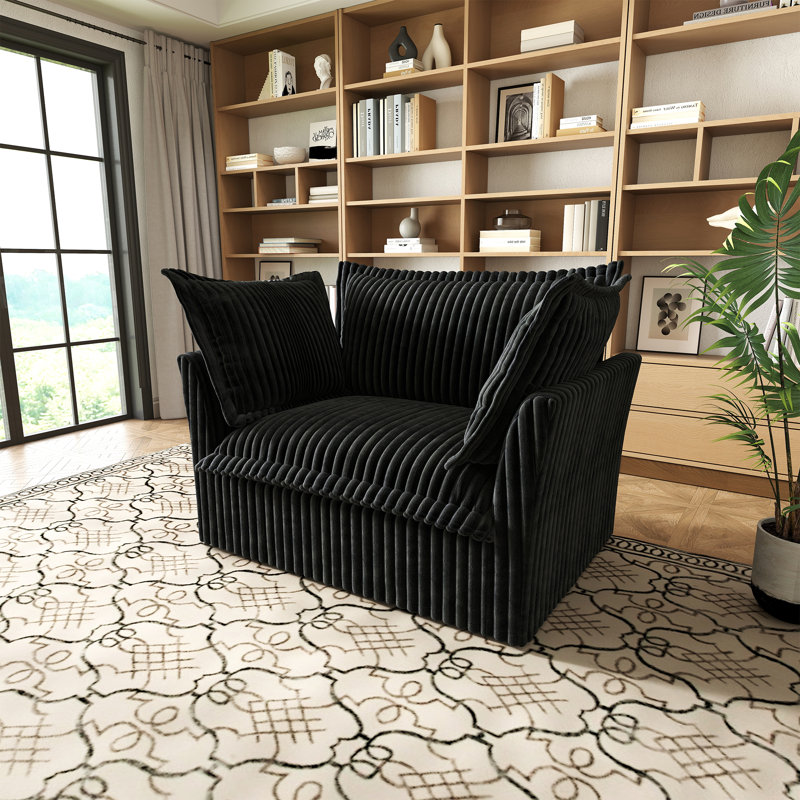 Slip-covered Armchair With 1 Big Back Cushion And 2 Big Toss Pillows, Single Deep Seat Comfy Single Couch Sofa Multiple Large Soft Pillows, Corduroy Fabric