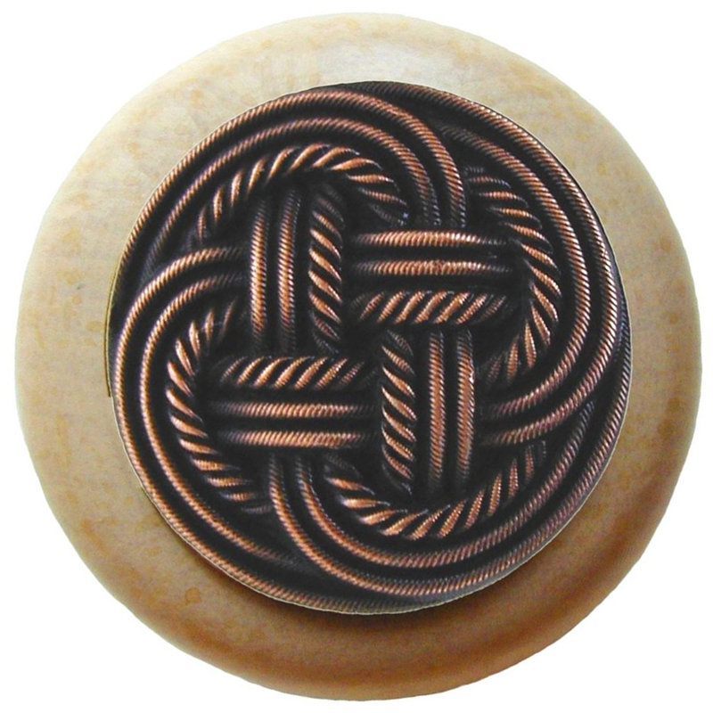 Poignée champignon classique de 1,5 po de diamètre, Cuivre antique / bois naturel